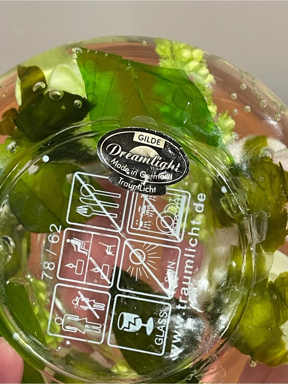 Dreamlight TraumLicht Hand Blown Glass Tealight Candle Pink Green Roses Germany